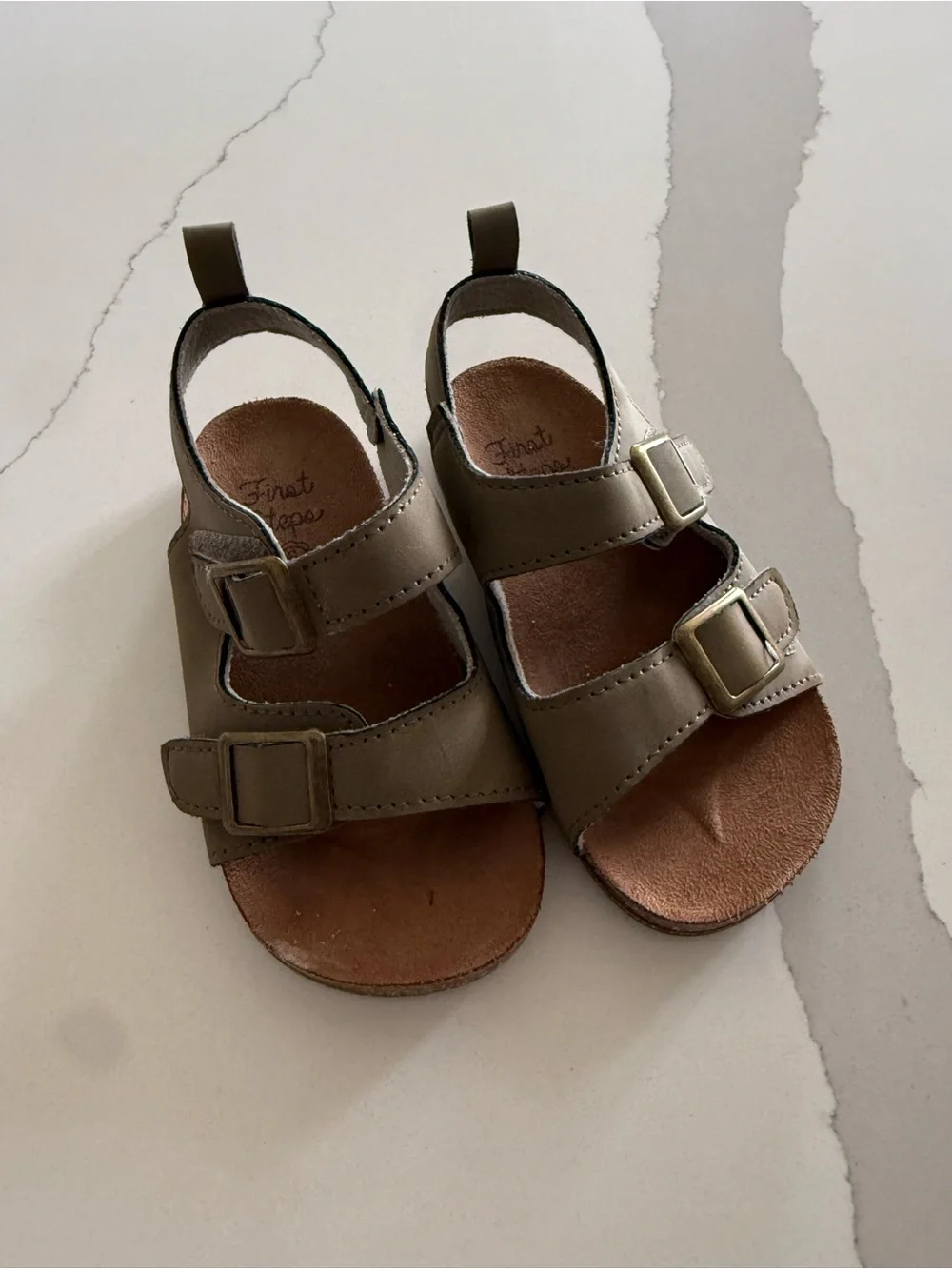 First Steps by Stepping Stones Olive Buckle Sandals – Baby/Infant Size 6